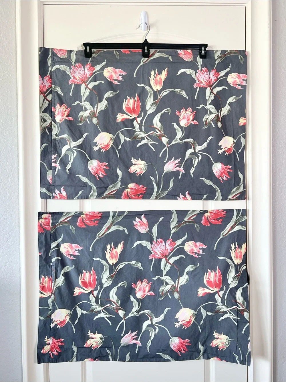 IKEA Alandsrot French Tulip Pillow Shams Set Grey Pink Floral Cottagecore Pair